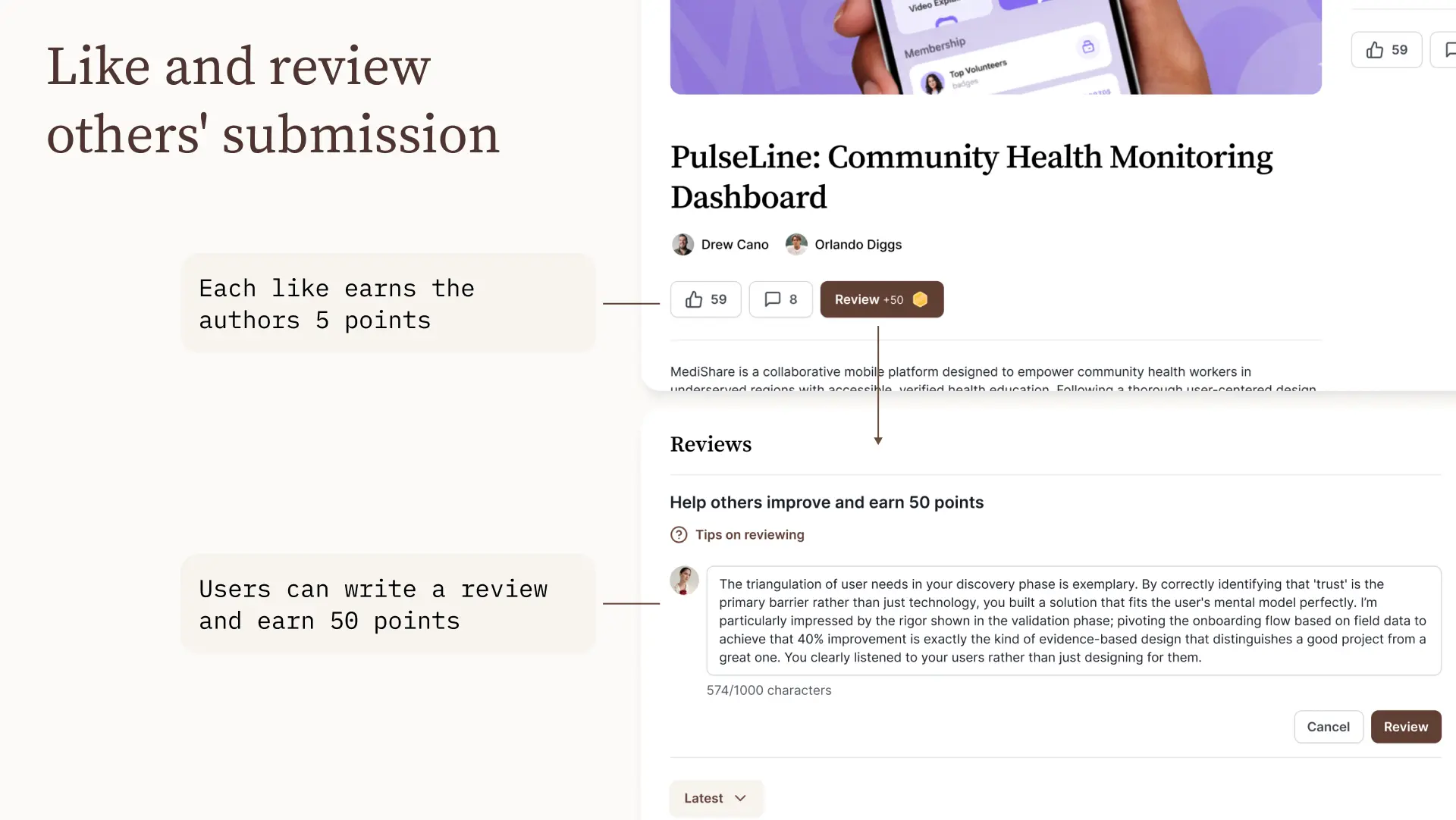 Palaestra - Liek and review other's submissions