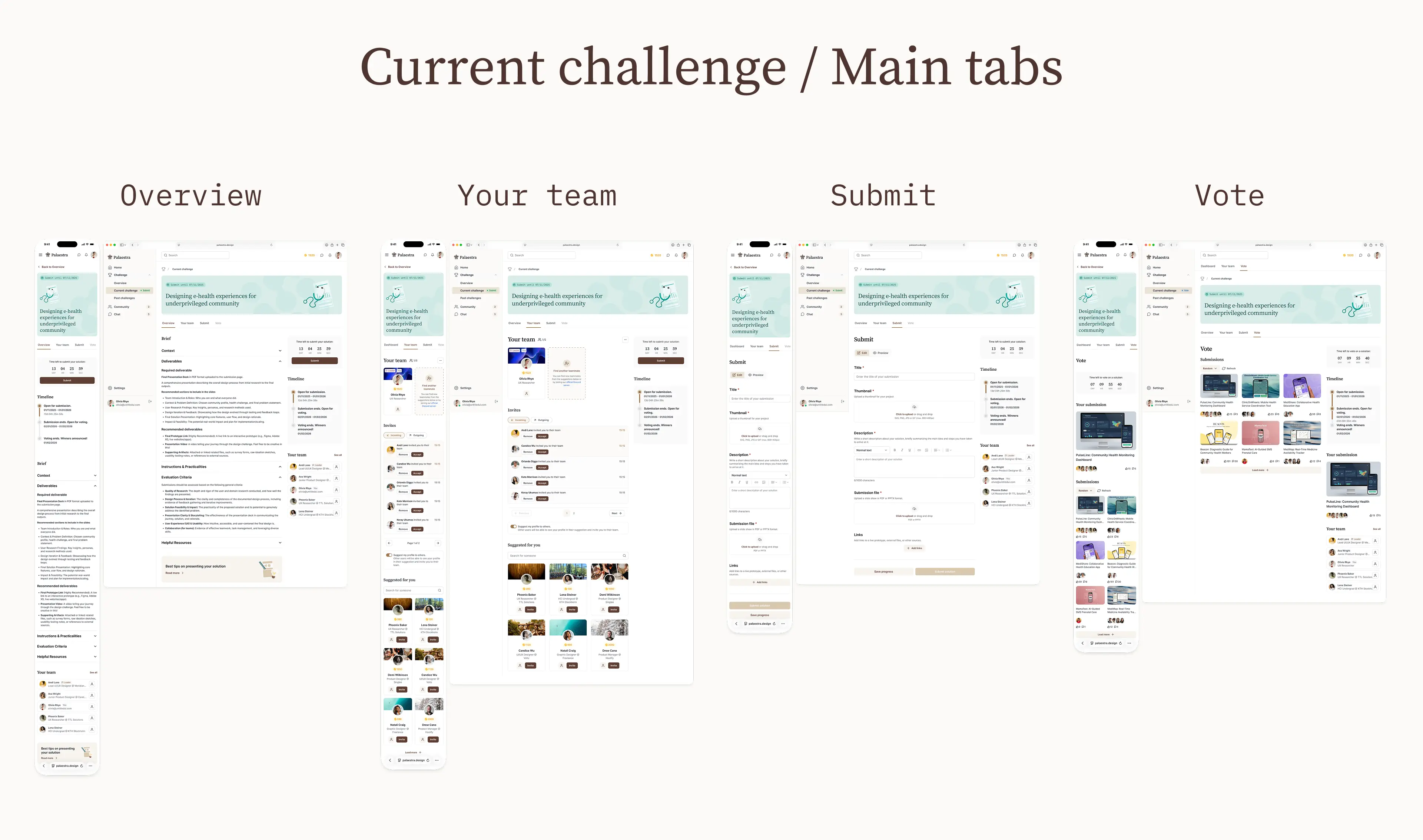 Palaestra Current Challenge - Main tabs