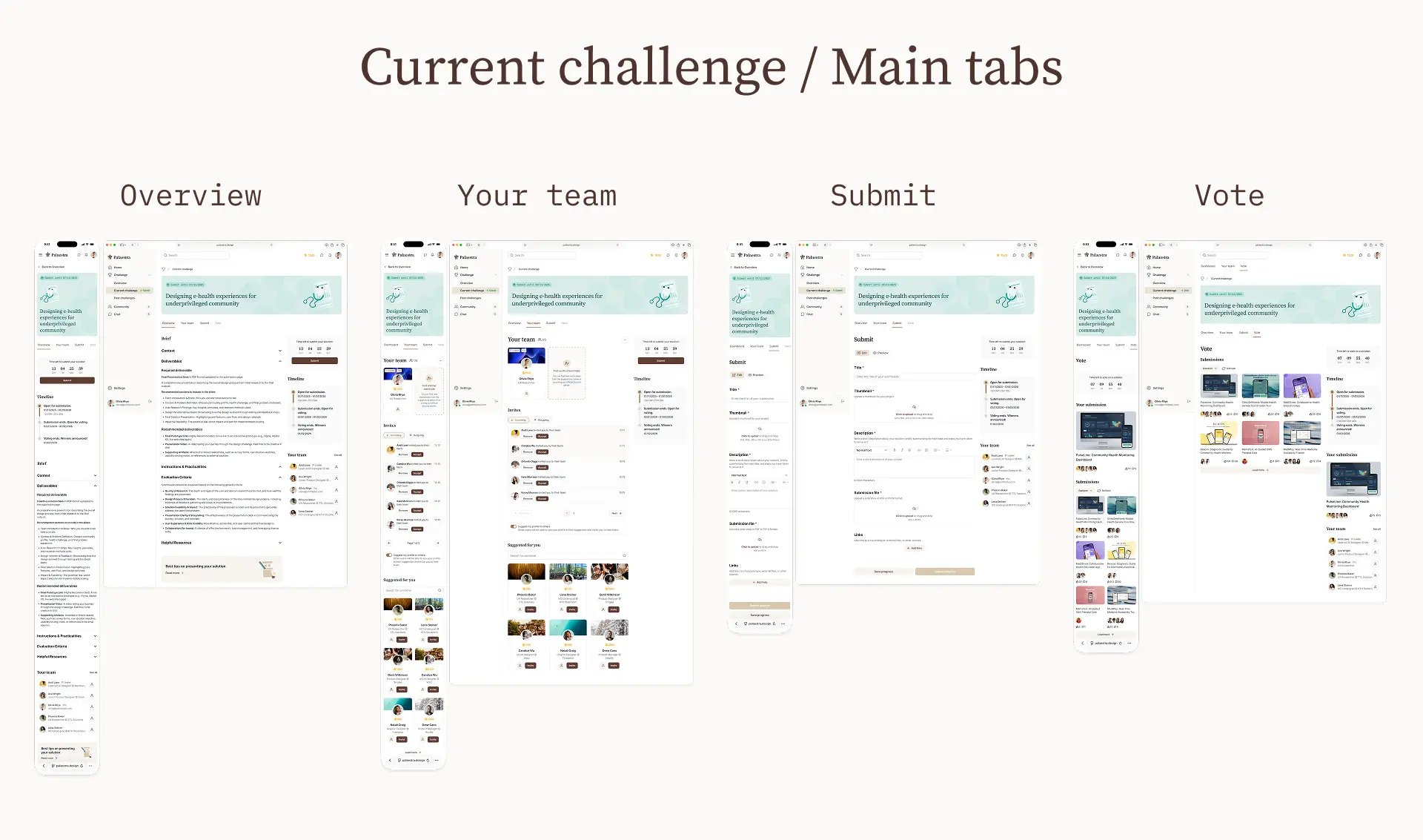 Palaestra Current Challenge - Main tabs
