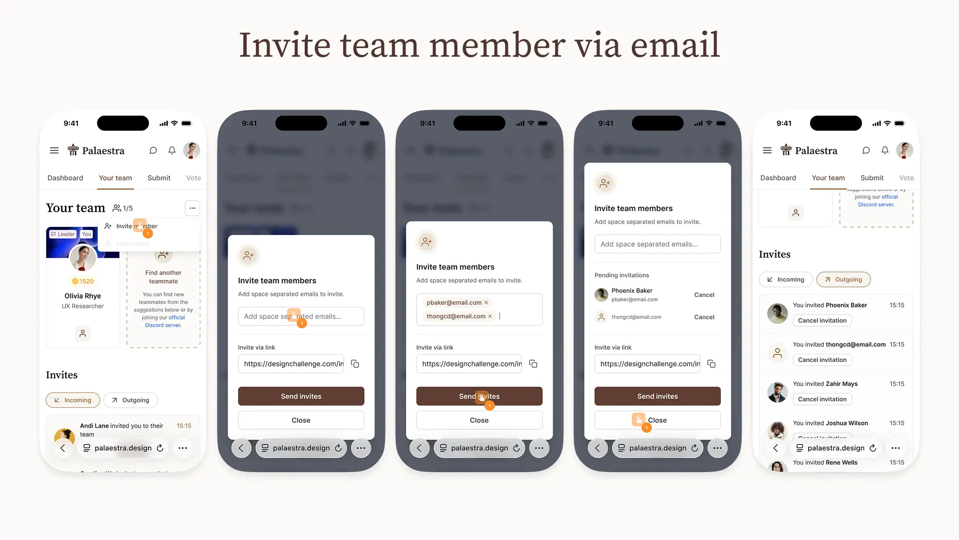 Palaestra - Invite member via email