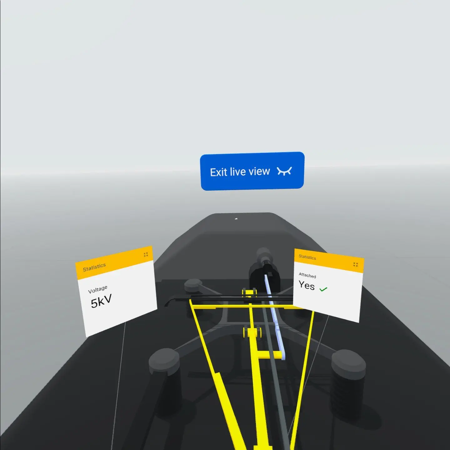Prototype step: Live camera view of the roof of the train, showing the pantographs. Have 2 panels showing the voltage data and attachment status. A button to exit the live view