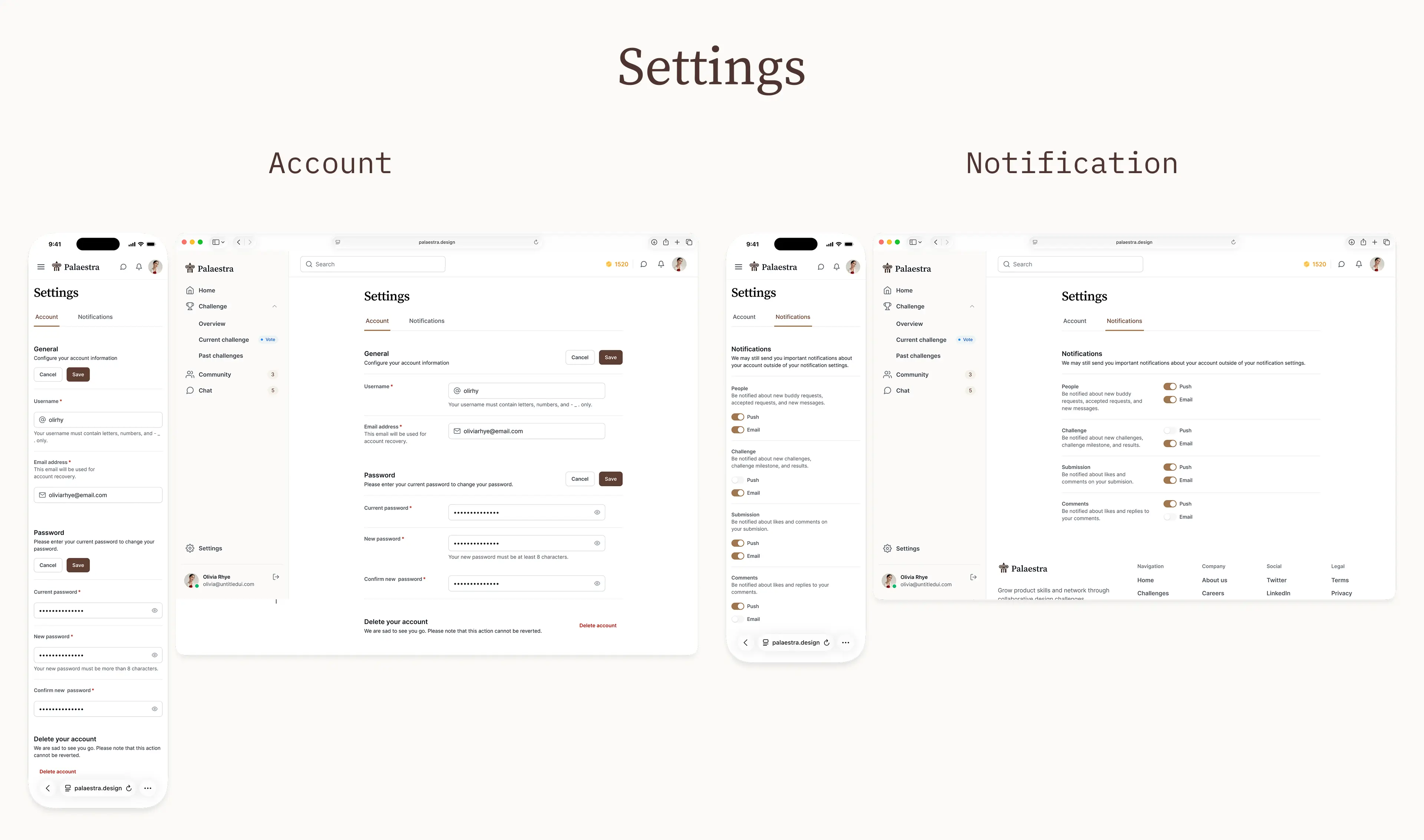 Palaestra Setting pages