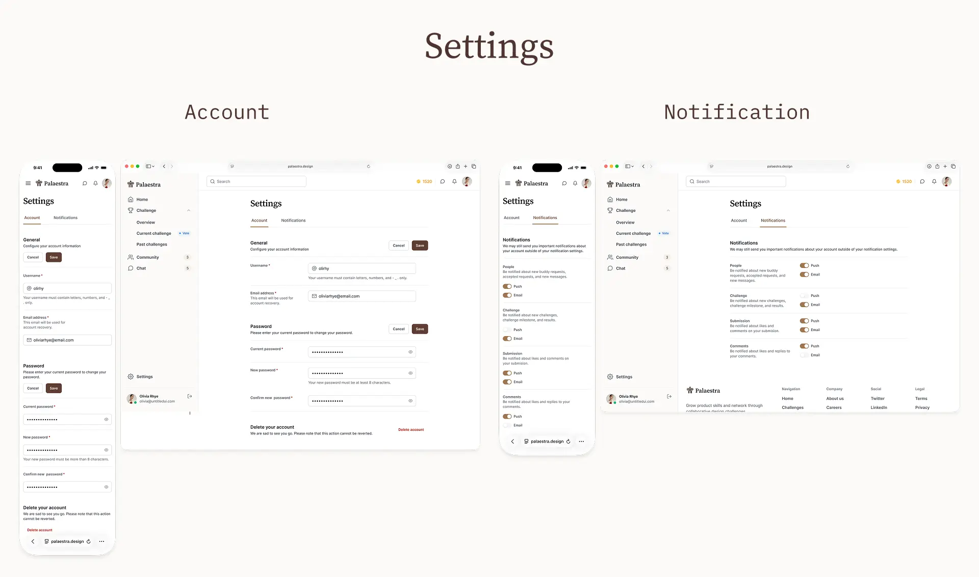 Palaestra Setting pages